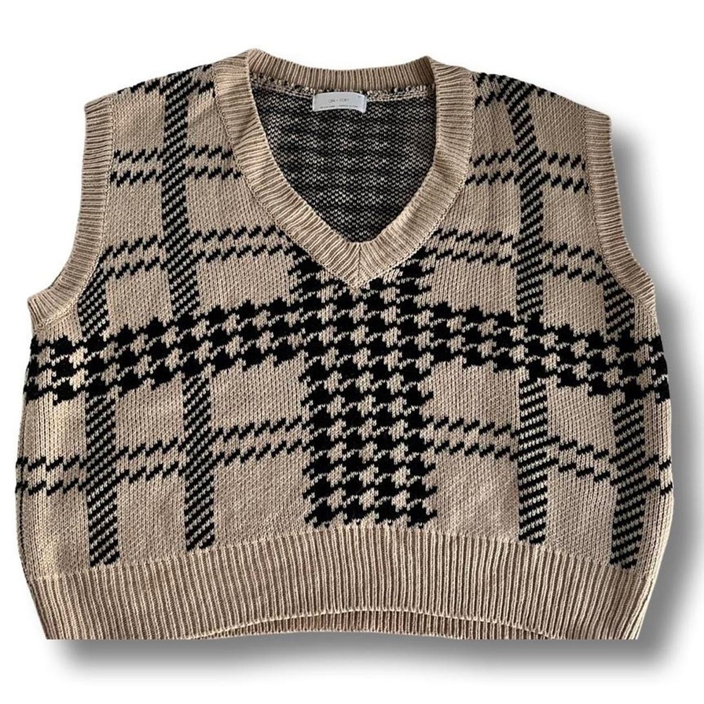 Oak + Fort sweater vest with plaid